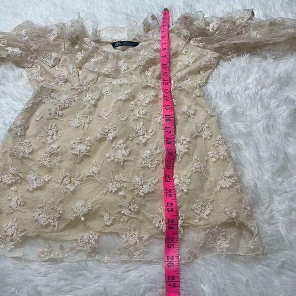 Zara Embroidered Ruffle Off Shoulder Lace Top Blouse Size XS Cream - Picture 11 of 14